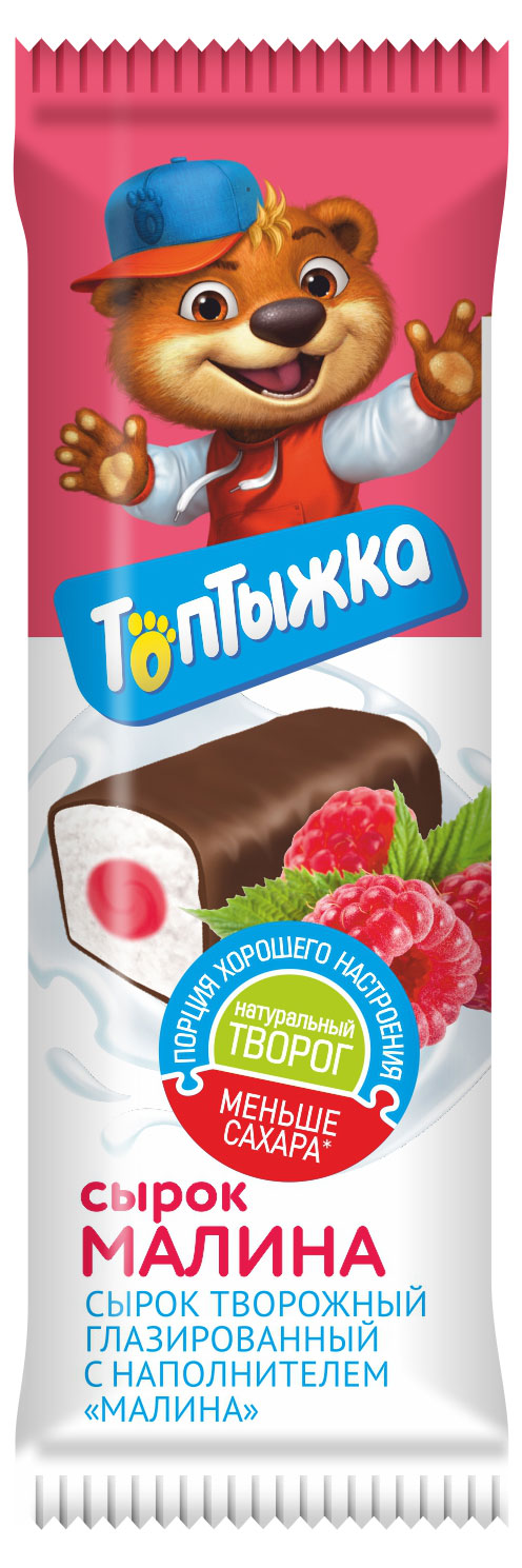 Сырок глазированный творожный Топтыжка с наполнителем малина батончик 12,0%, 40 г