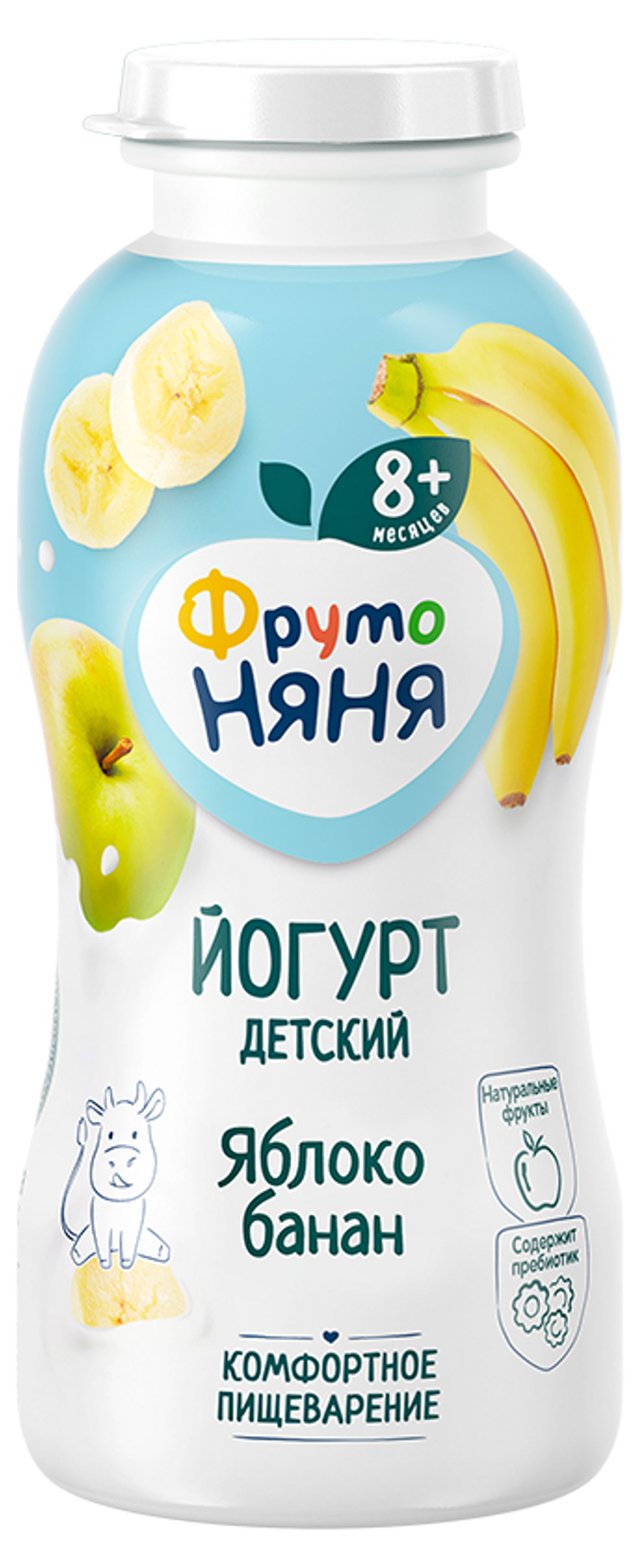 Йогурт питьевой детский ФрутоНяня банан яблоко для детей с 8 месяцев 2.5%, 200 мл