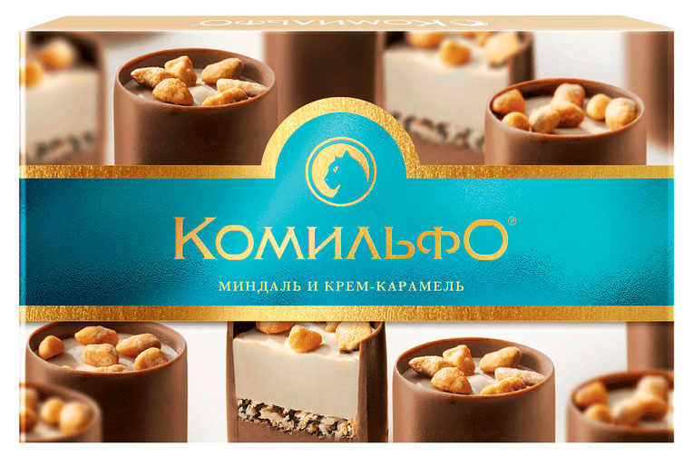 Конфеты Комильфо шоколадные с двухслойной начинкой со вкусом миндаля и карамели, 116 г