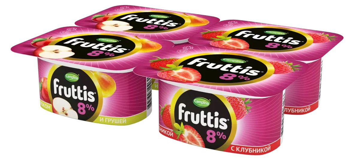 Йогуртный продукт густой ложковый Fruttis клубника яблоко груша 8% БЗМЖ, 115 г