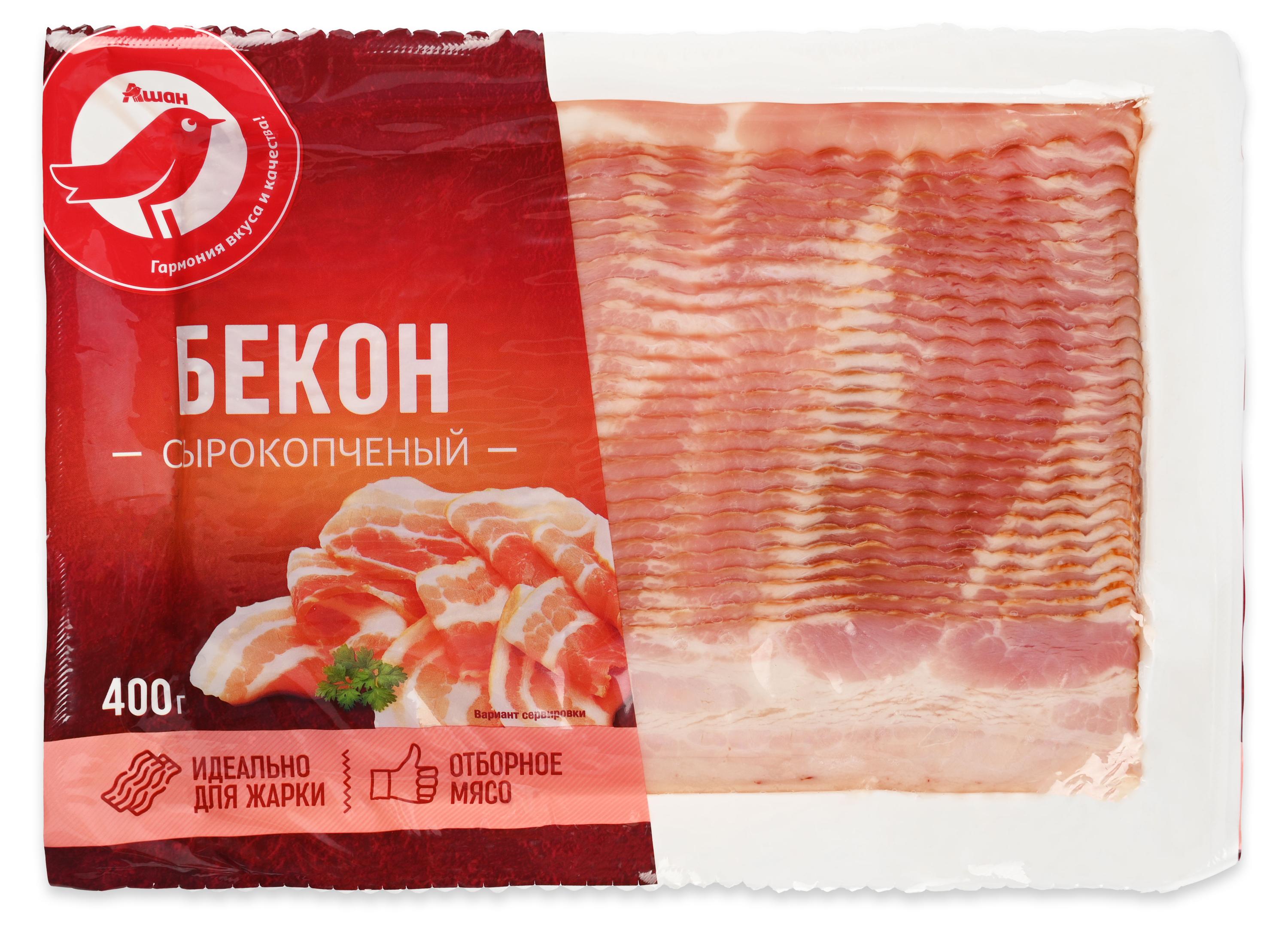 Бекон сырокопченый АШАН Красная птица из свинины в нарезке, 400 г