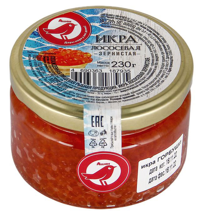 Икра АШАН Красная птица лососевая зернистая, 230 г
