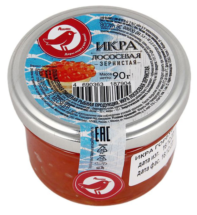 Икра АШАН Красная птица лососевая зернистая, 90 г