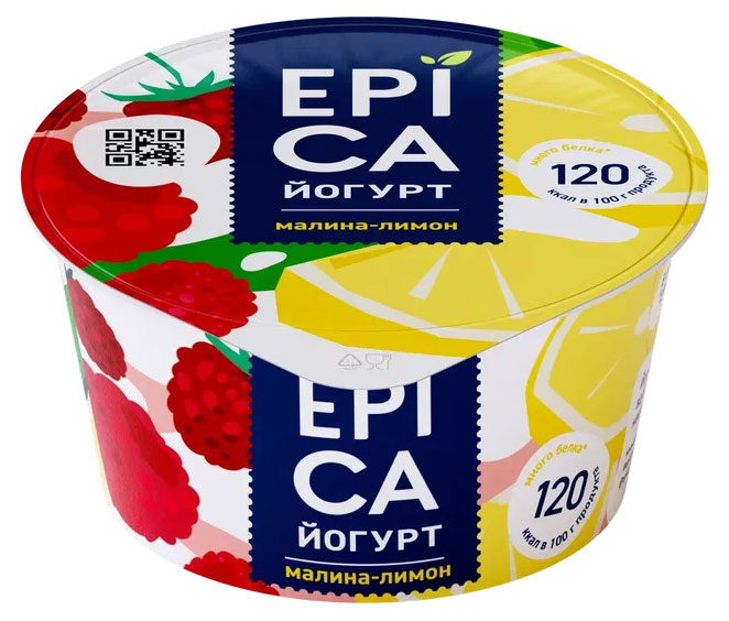 Йогурт густой ложковый EPICA с малиной и лимоном 4,9% БЗМЖ, 130 г
