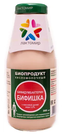 Биопродукт кисломолочный напиток Лактомир Бифидумбактерин Бифишка с пробиотиком 3,2% охлажденный, 300 мл