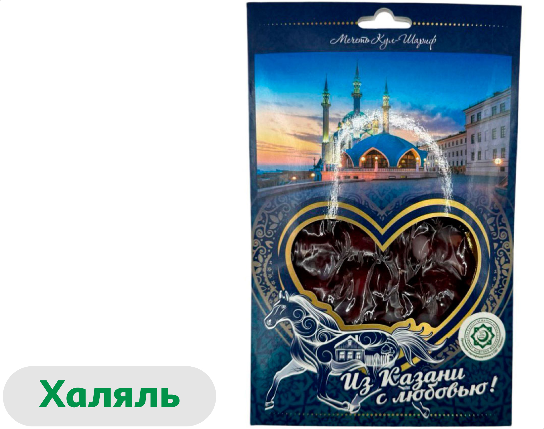 Колбаса конская сыровяленая Каусар из конины с чесноком халяль нарезка, 60 г