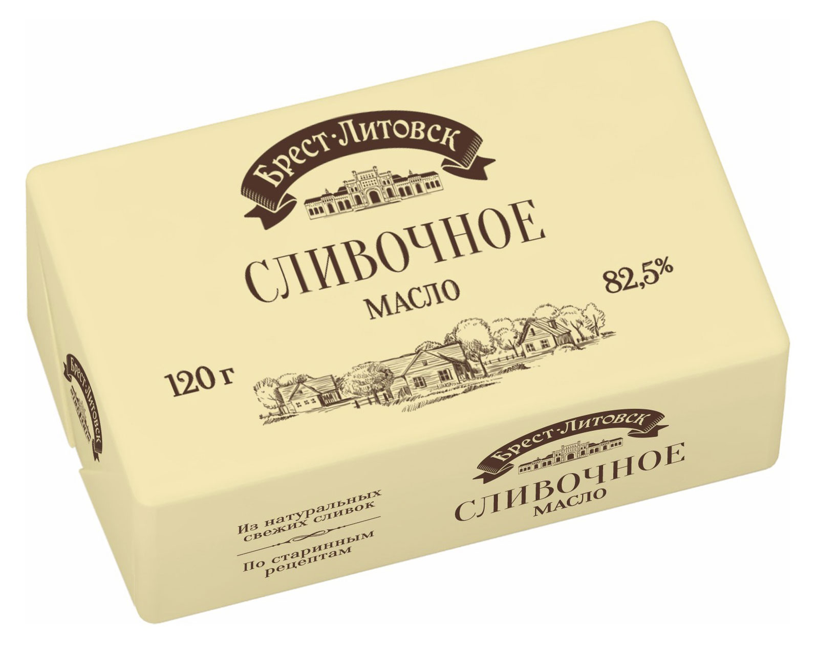Масло сливочное Брест-Литовск сладкосливочное несоленое из натуральных сливок высший сорт брикет 82,5% БЗМЖ Беларусь, 120 г