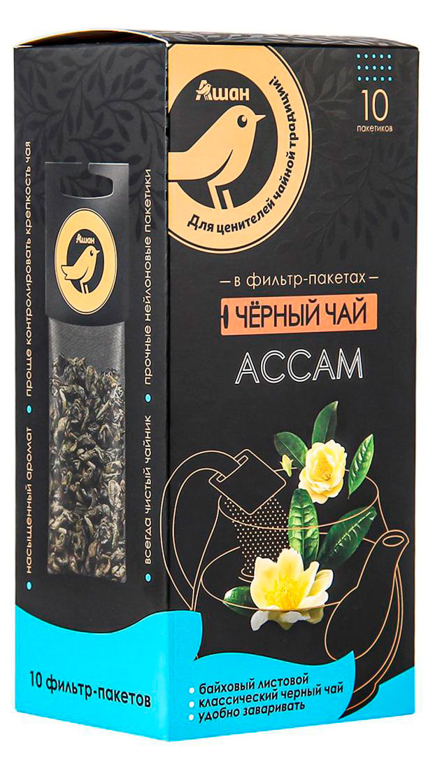 Чай черный в фильтрах АШАН Золотая птица Ассам для чайника, 10 шт х 5 г