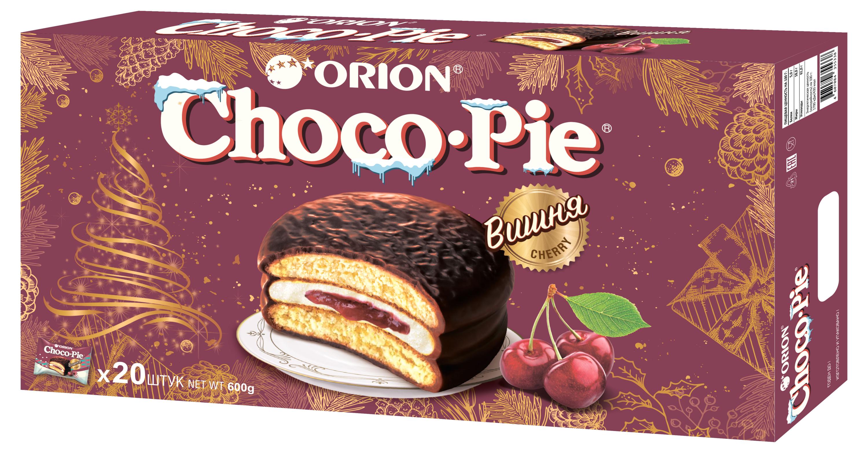 Пирожное Orion Choco-Pie Cherry бисквитное с вишневым джемом, 600 г