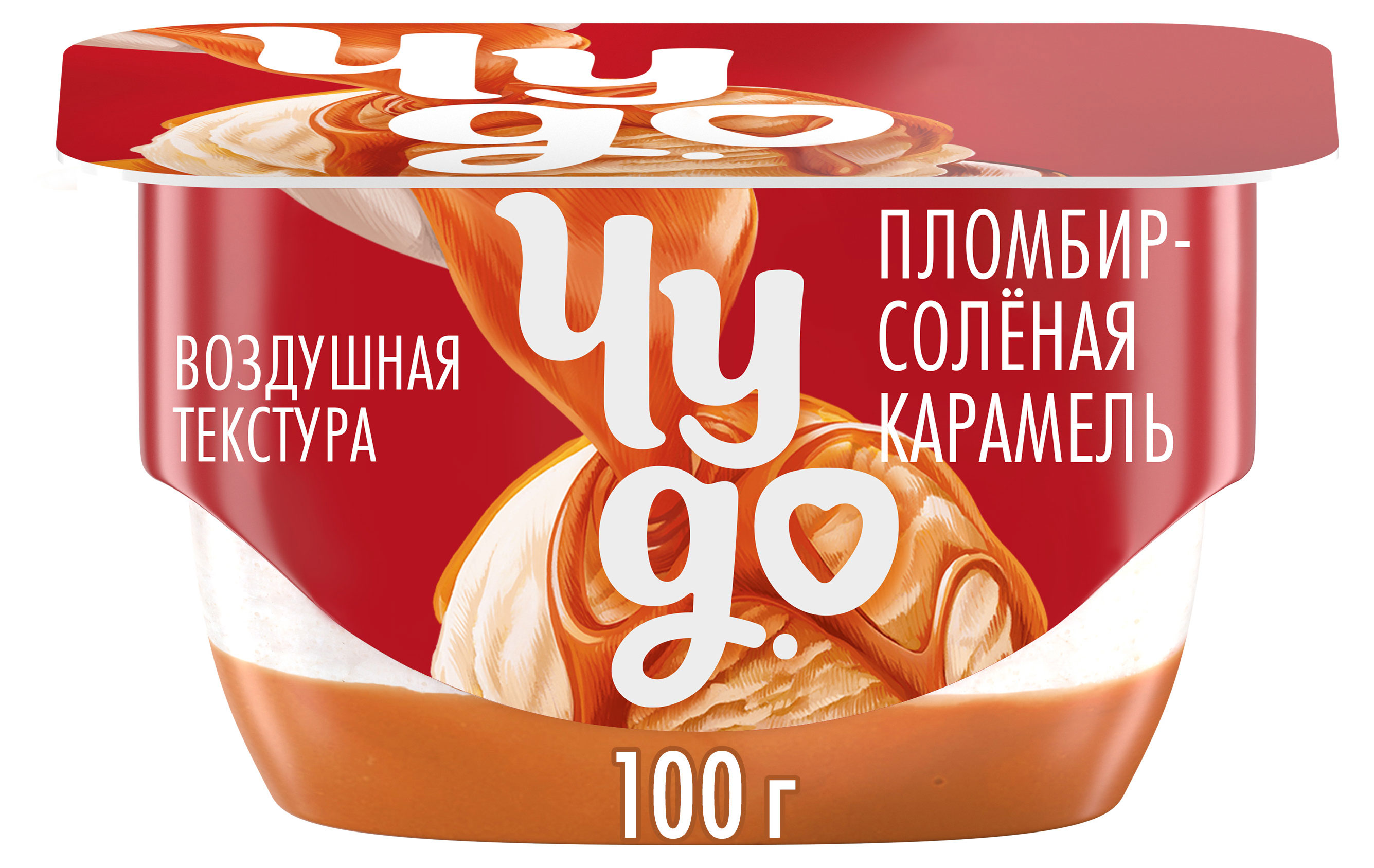 Десерт творожный двухслойный Чудо со вкусом пломбира с соусом соленая карамель 4,2% БЗМЖ, 100 г