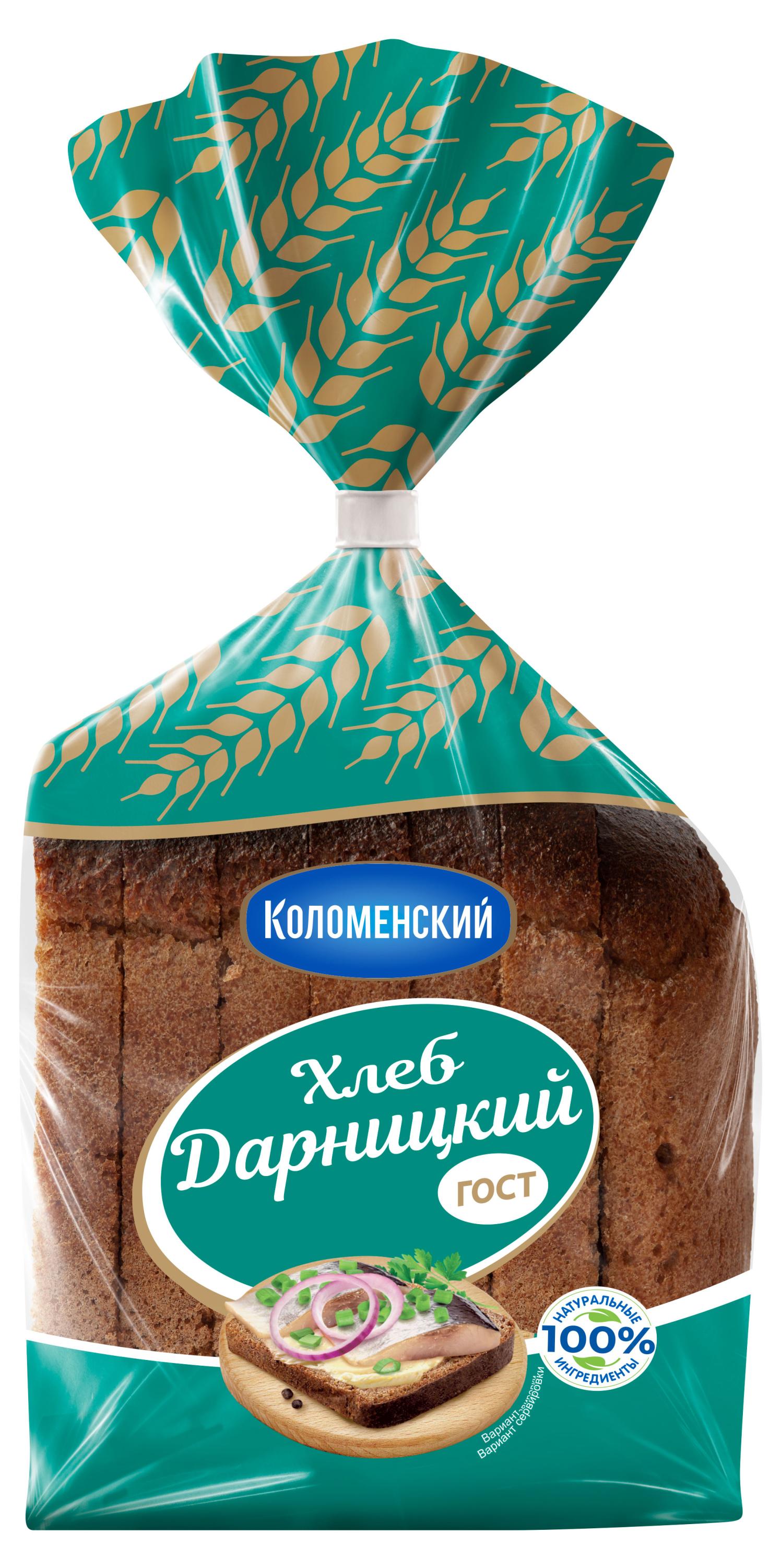 Хлеб ржано-пшеничный серый Коломенский Дарницкий на закваске без сахара нарезка ГОСТ, 350 г