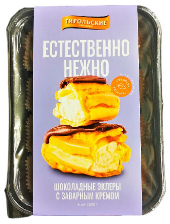 Пирожные заварные Тирольские пироги Шоколадные эклеры с заварным кремом охлажденные 4 шт, 200 г
