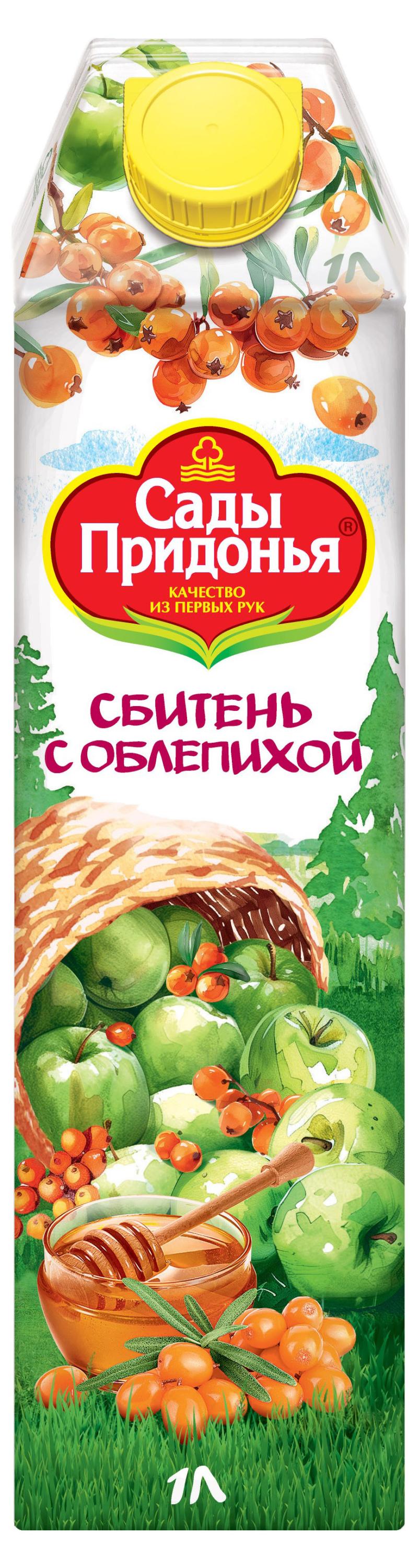 Напиток сокосодержащий Сады Придонья Сбитеть яблочный с облепихой и медом, 1 л
