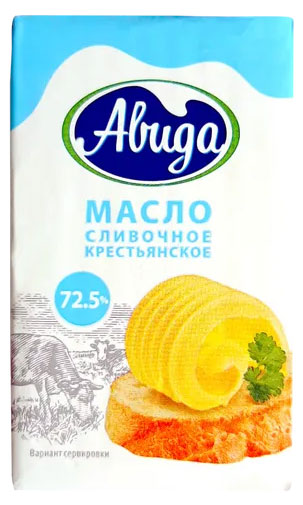 Масло сливочное Авида Крестьянское брикет 72,5%, 180 г