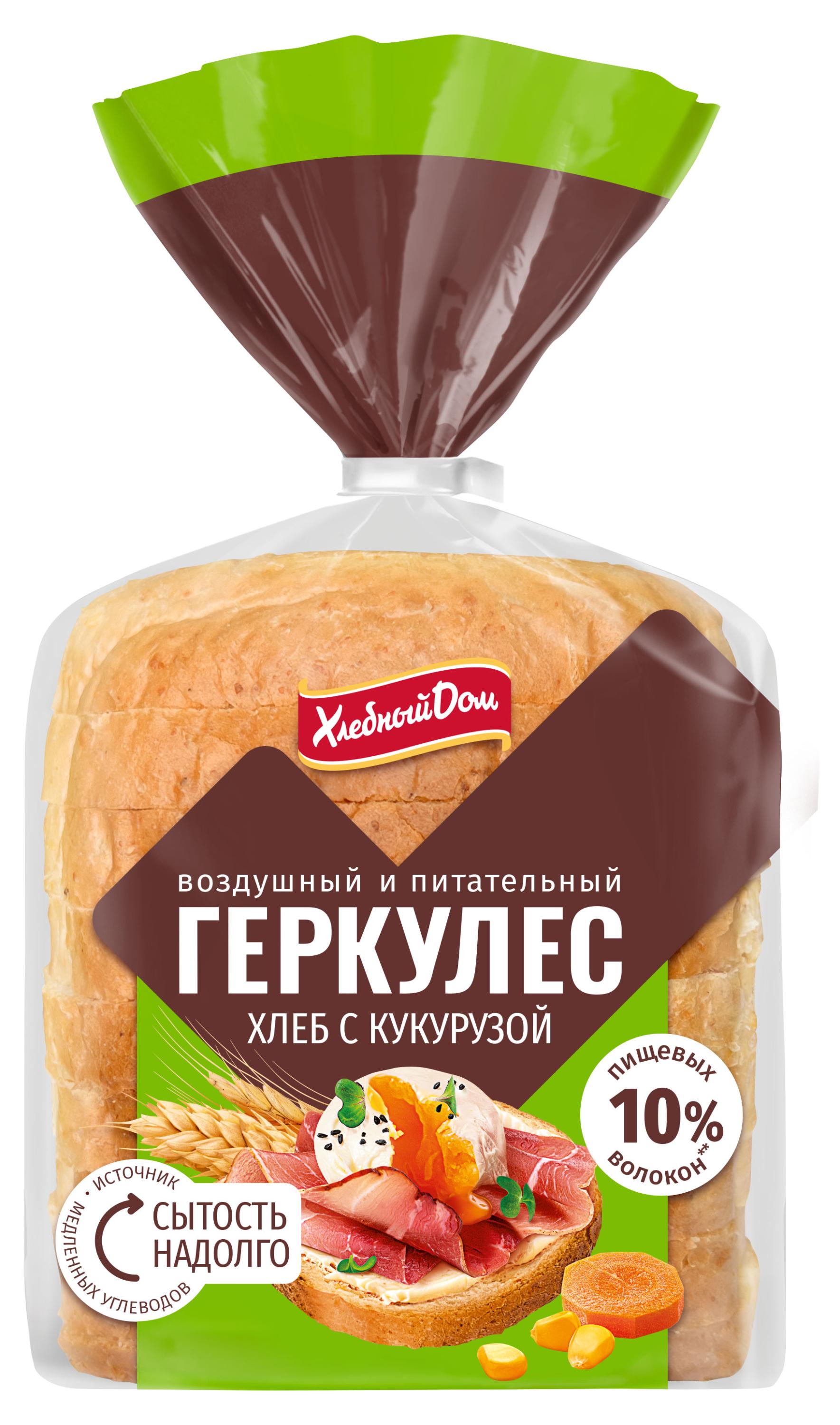 Хлеб пшеничный белый Хлебный Дом Геркулес с кукурузой нарезка, 255 г