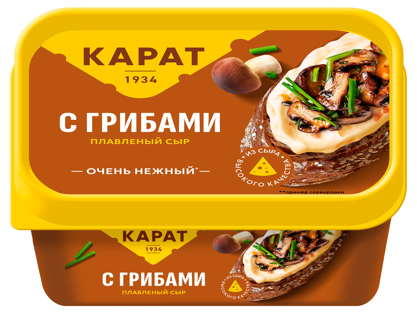 Сыр плавленый КАРАТ сливочный с грибами ванночка 45% БЗМЖ, 400 г