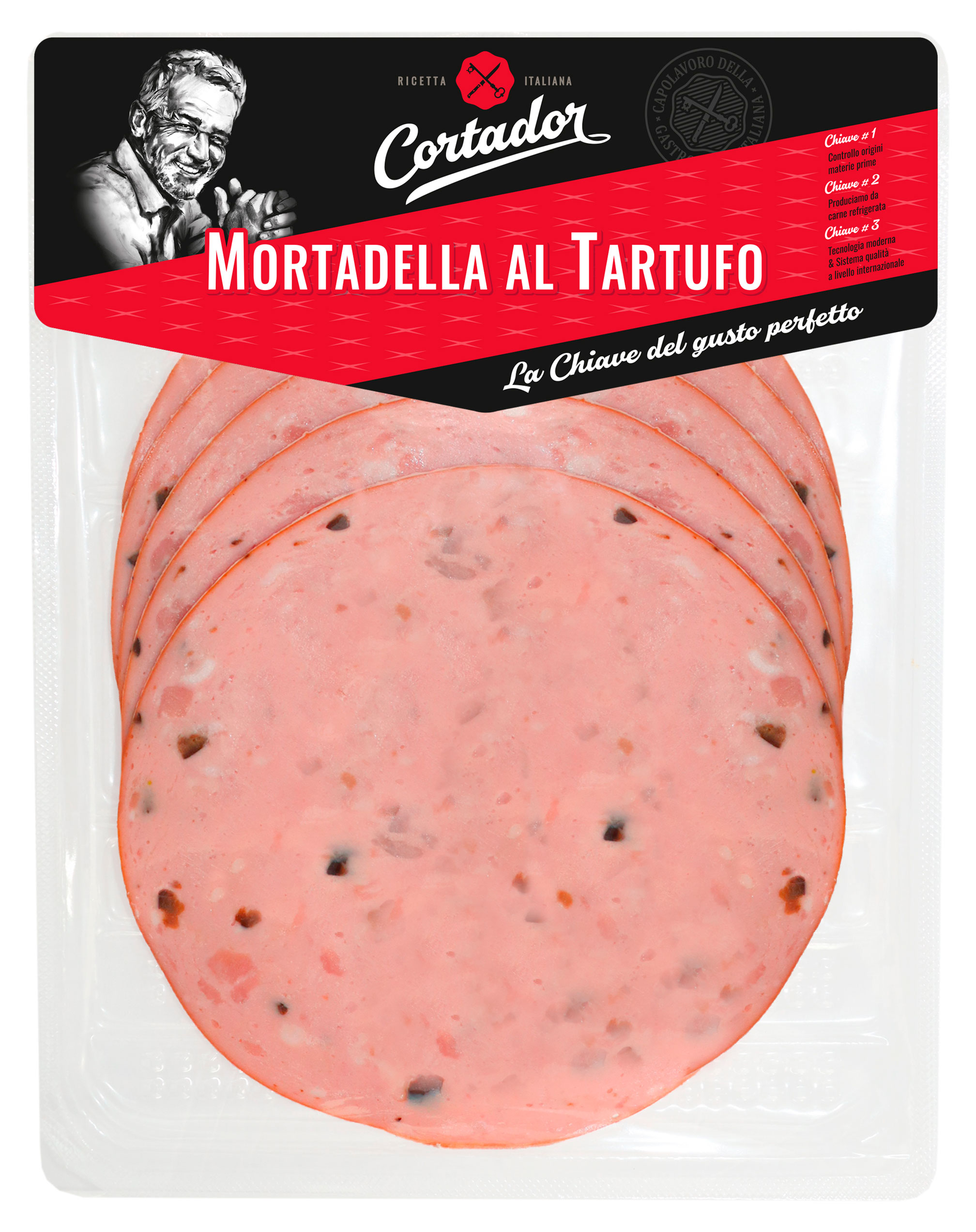Колбаса свиная вареная Кортадор Mortadella al Tartufo Мортадела эль Тартюфо нарезка, 170 г