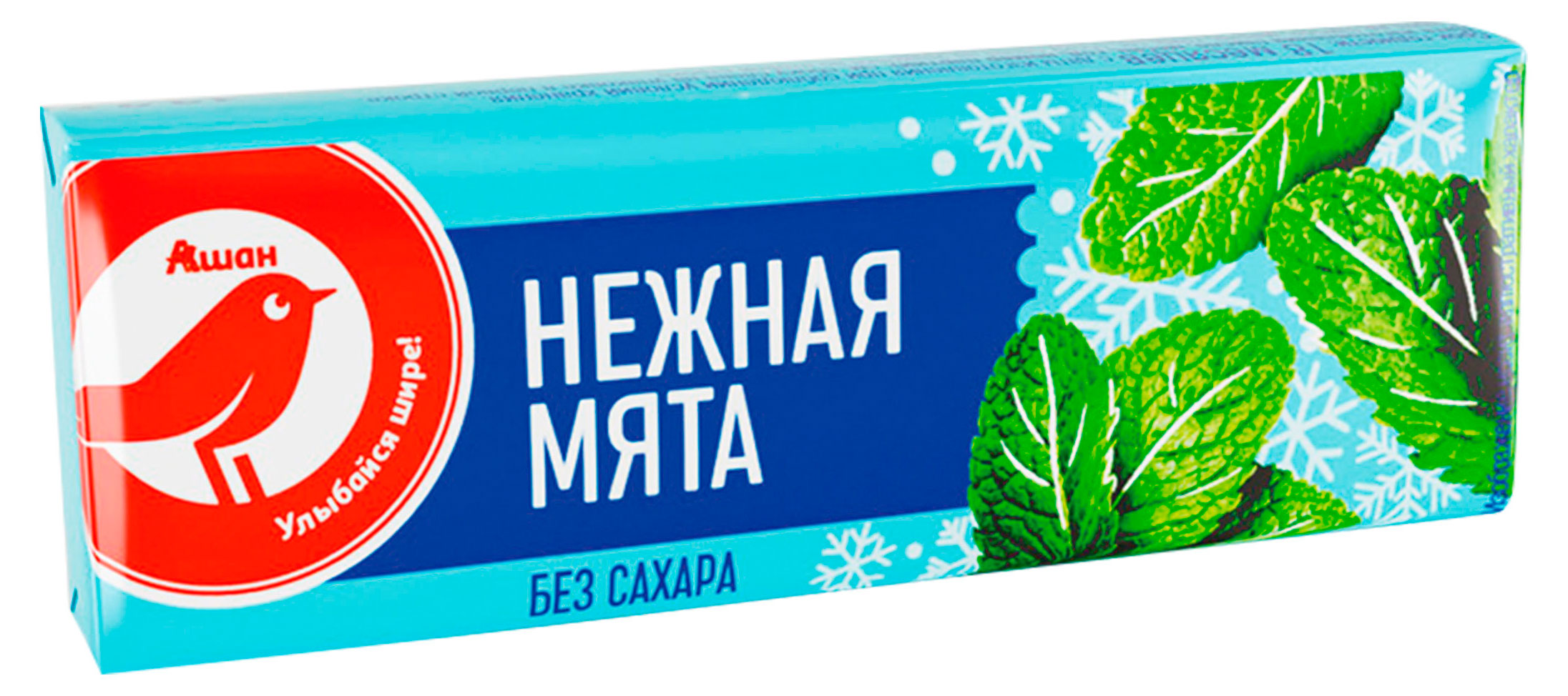 Жевательная резинка АШАН Красная птица без сахара Нежная мята, 13,2 г
