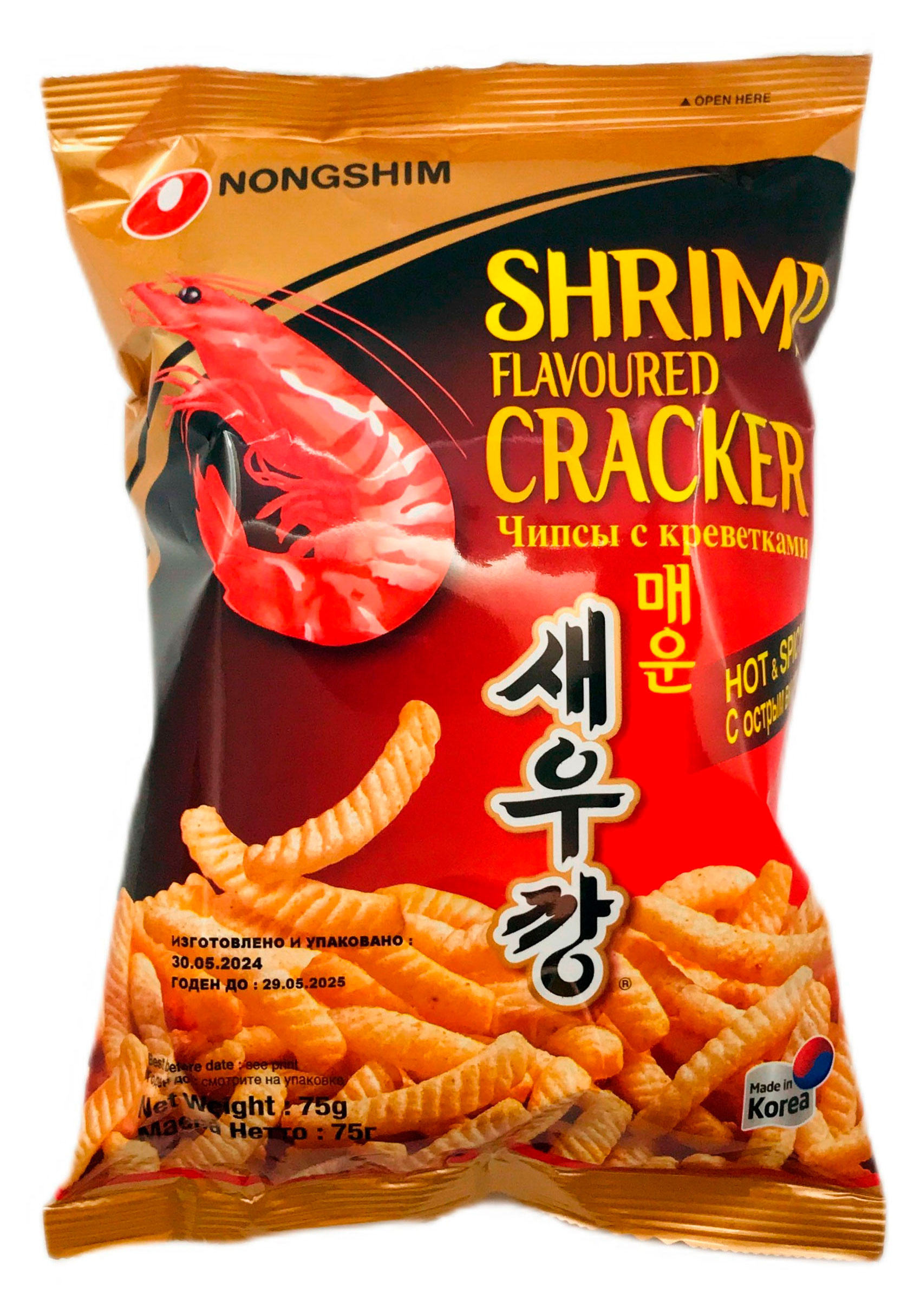 Чипсы Nongshim Луковые кольца со вкусом острых креветок, 75 г