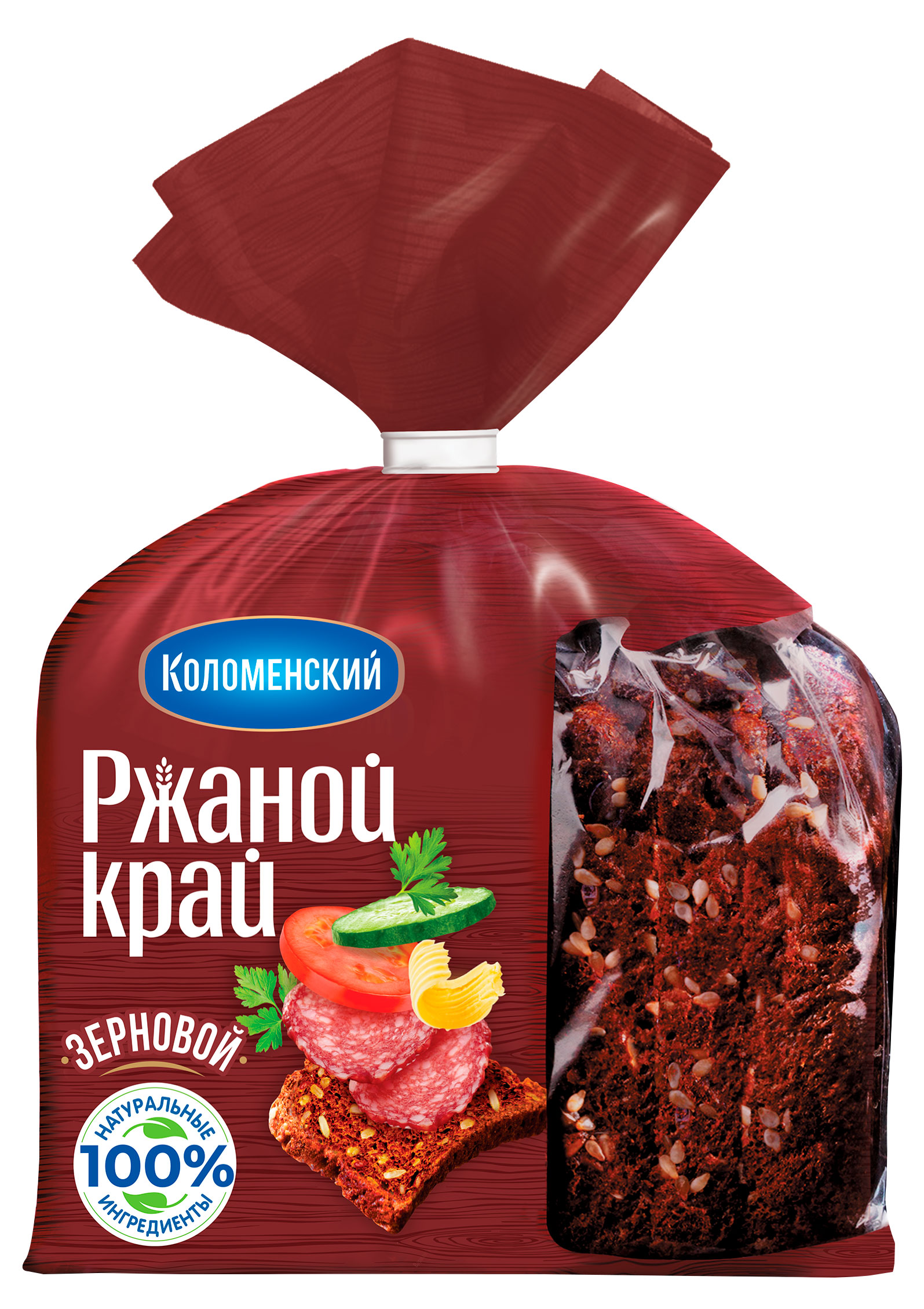Хлеб ржано-пшеничный Коломенское Ржаной край зерновой с солодом и семенами на ржаной закваске нарезка, 300 г