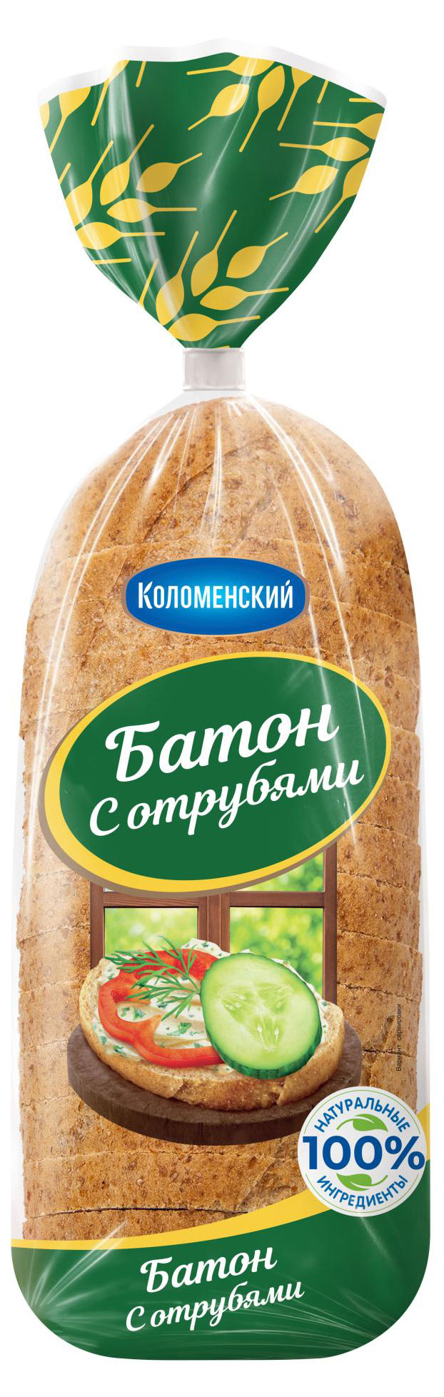 Батон пшеничный белый Коломенский с отрубями нарезка, 300 г