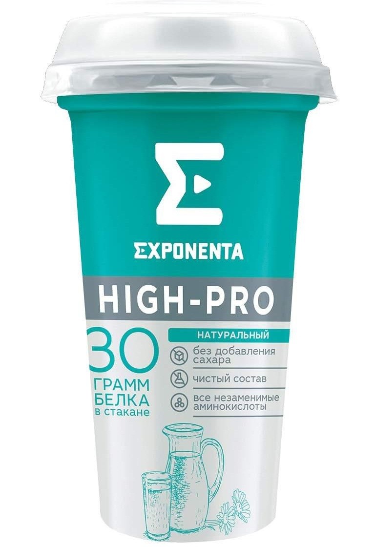 Напиток кисломолочный Exponenta High-pro натуральный высокобелковый без добавления сахара 0% БЗМЖ Беларусь охлажденный, 250 мл