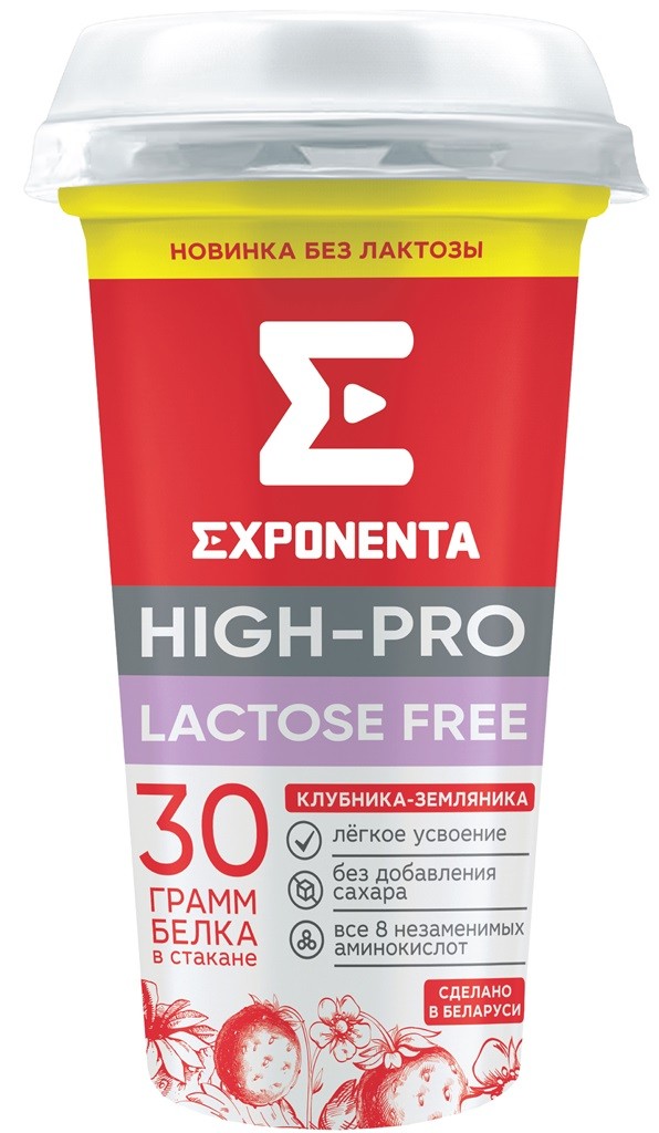 Напиток кисломолочный Exponenta High-pro клубника земляника высокобелковый без лактозы без добавления сахара 0% БЗМЖ Беларусь охлажденный, 250 мл