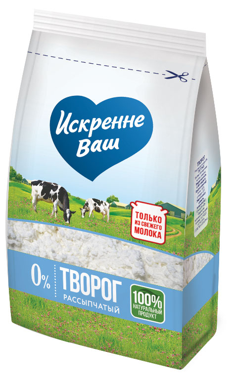 Творог рассыпчатый обезжиренный Искренне Ваш 0% БЗМЖ, 500 г