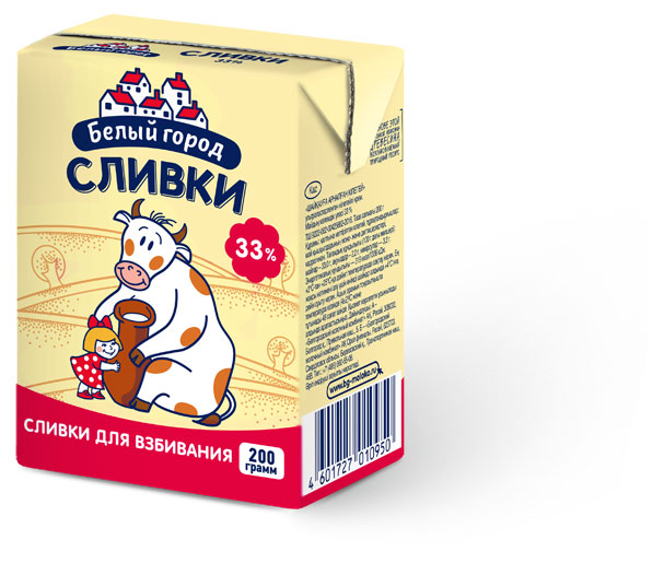 Сливки ультрапастеризованные стерилизованные Белый Город для взбивания нормализованные 33% БЗМЖ, 200 г