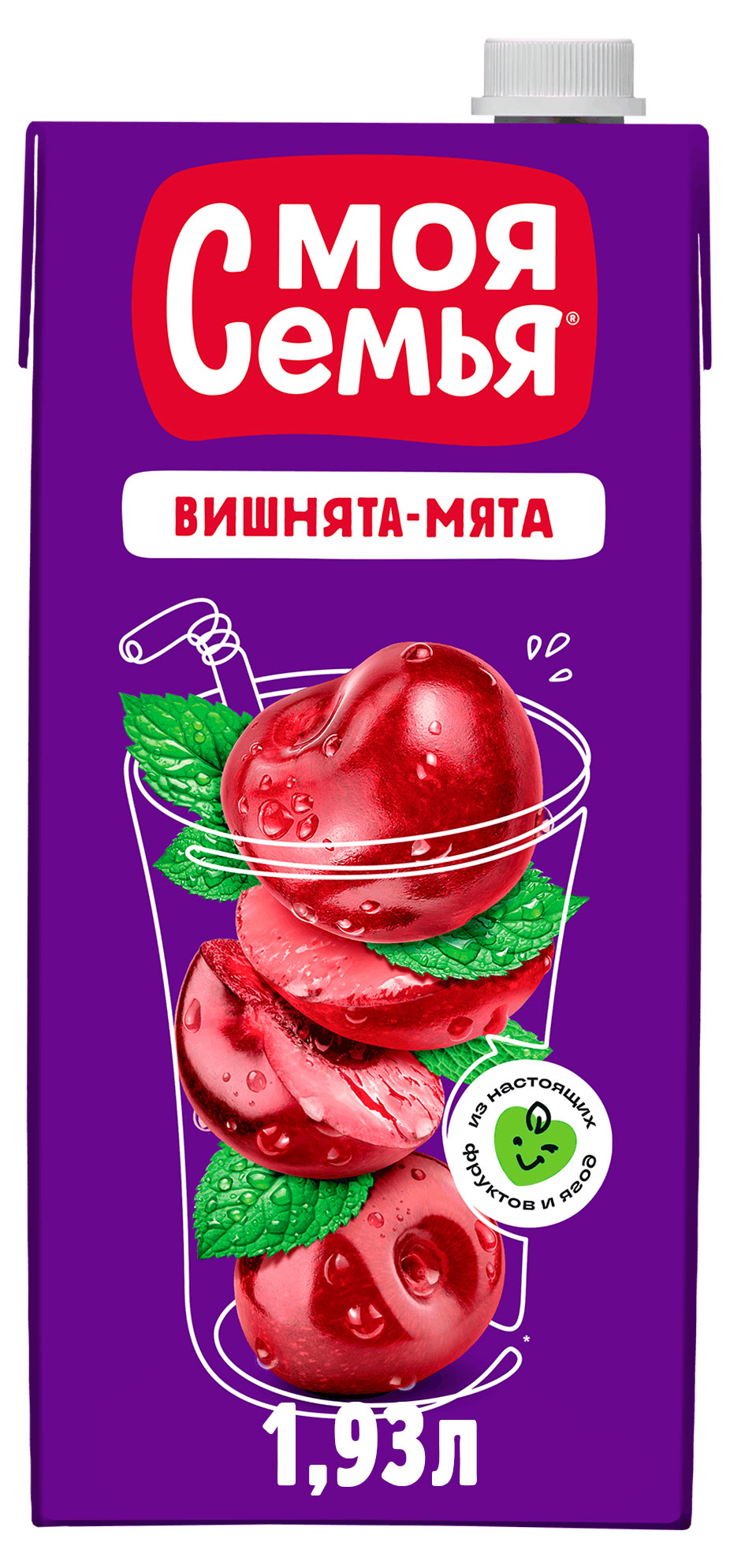 Напиток сокосодержащий Моя Семья Вишнята-Мята, 1,93 л