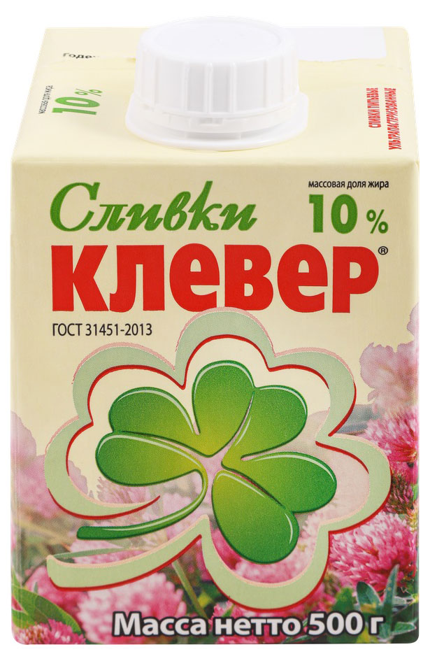 Сливки стерилизованные питьевые Пискаревское Клевер нежирные 10% БЗМЖ, 500 г