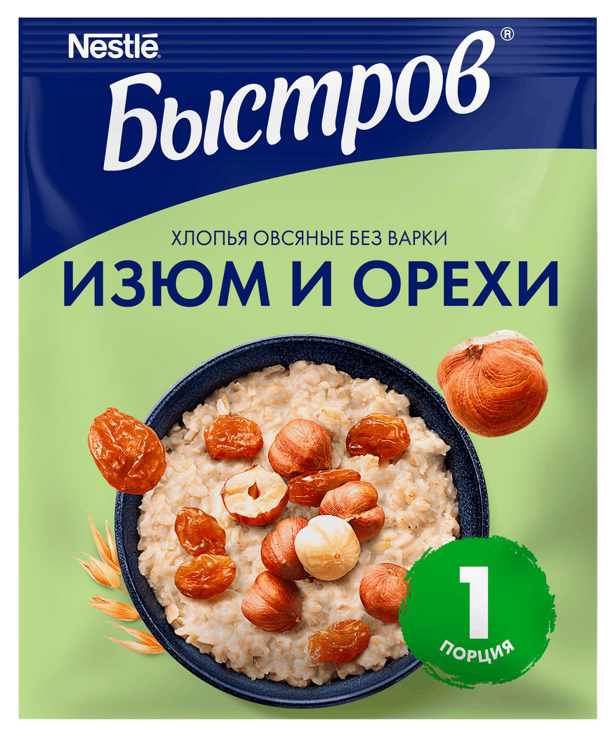 Каша овсяная Быстров с изюмом и орехами, 40 г