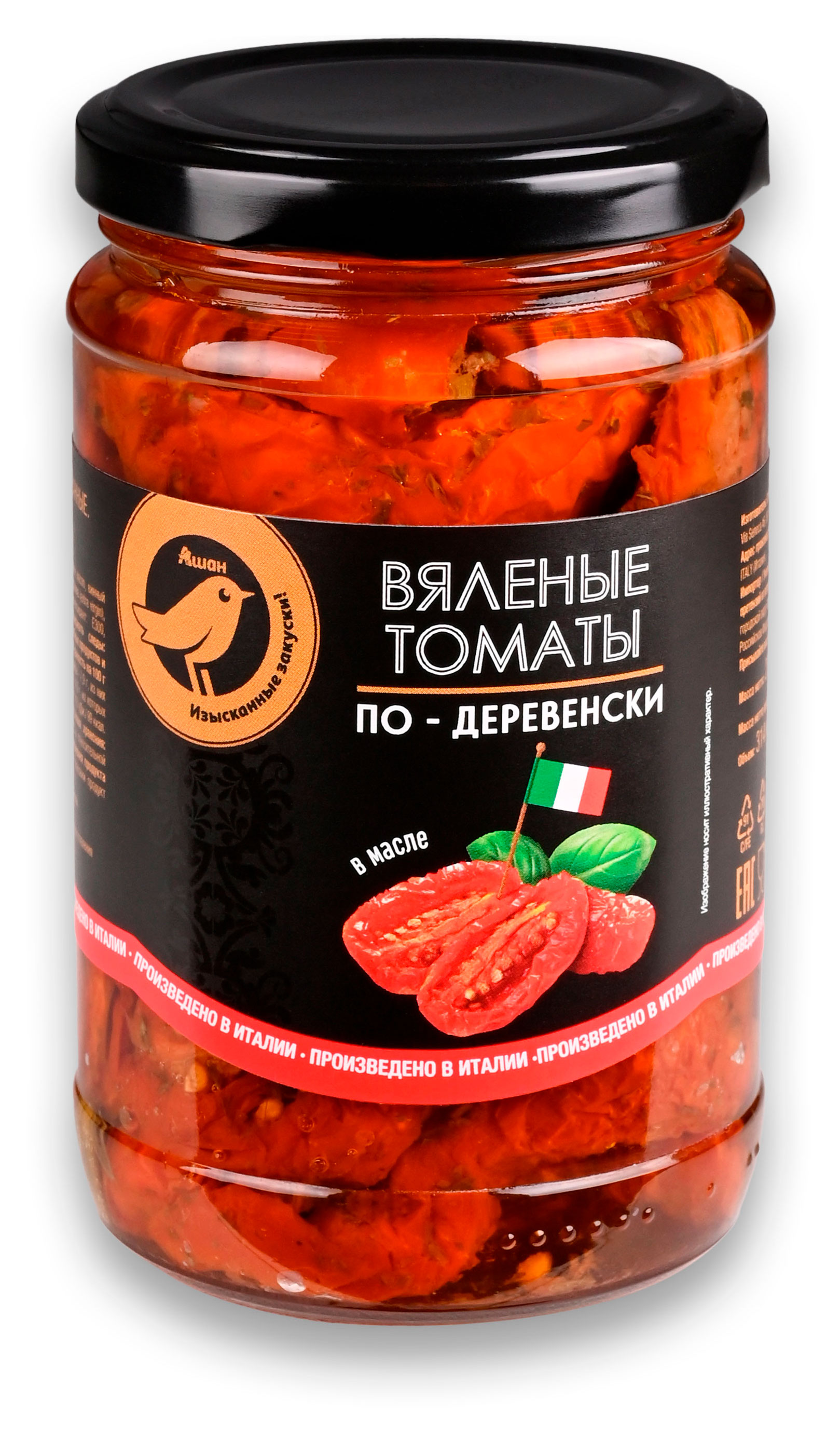 Томаты вяленые АШАН Золотая птица по-деревенски в масле Италия, 314 мл