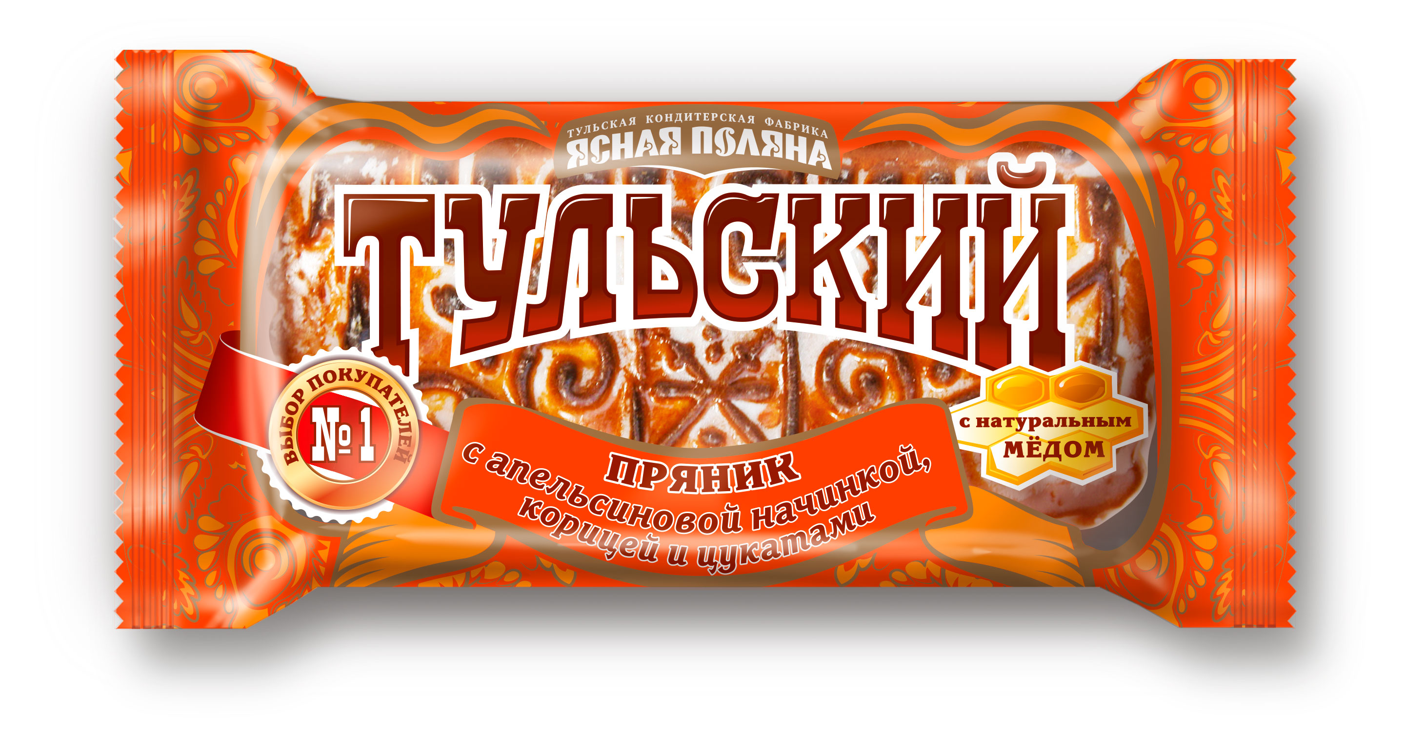 Пряник тульский Ясная Поляна с апельсиновой начинкой, корицей и цукатами, 130 г