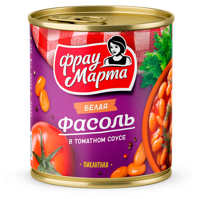Фасоль белая Фрау Марта Пикантная в томатном соусе, 310 г