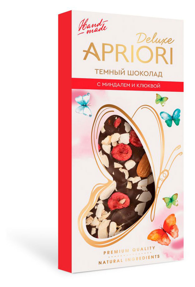 Шоколад темный "АПРИОРИ" Deluxe с миндалем и клюквой, 85 г