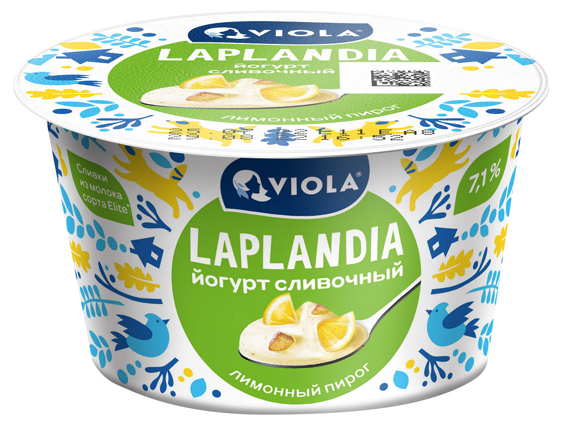 Йогурт сливочный густой ложковый лимонный пирог Viola Laplandia 7,1% БЗМЖ, 180 г