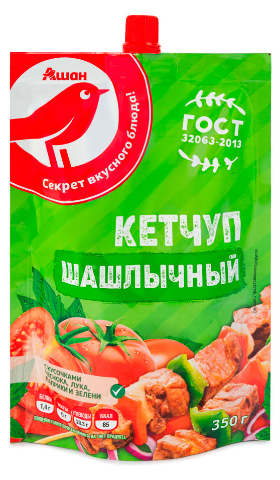 Кетчуп томатный АШАН Красная птица Шашлычный, 350 г