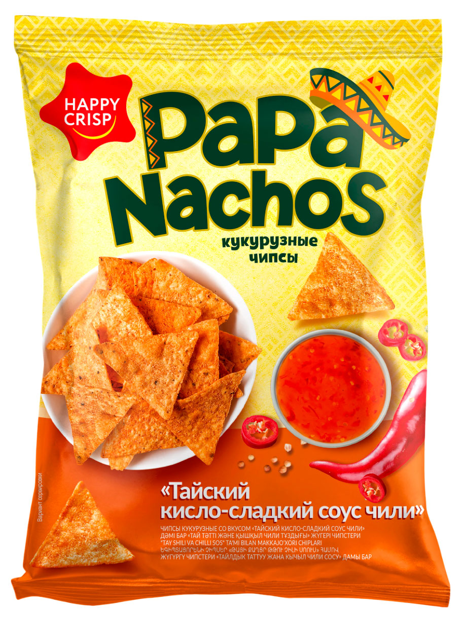 Чипсы кукурузные Papa Nachos Тайский кисло-сладкий соус чили, 75 г
