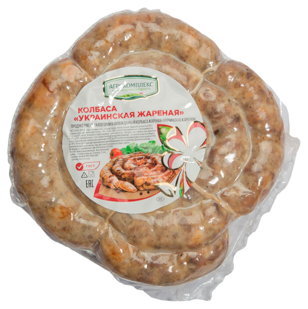 Колбаса полукопченая жареная Агрокомплекс Выселковский Натуральные Продукты Украинская, ~ 1 кг