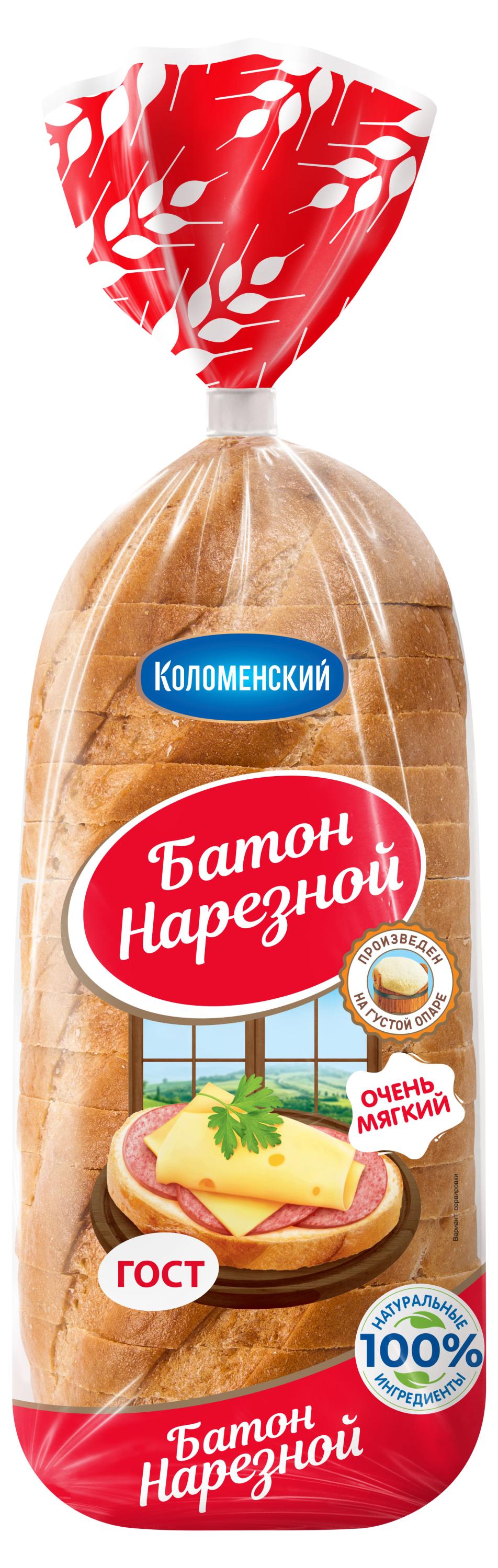 Батон нарезной пшеничный белый Коломенский на опаре высший сорт нарезка ГОСТ, 400 г