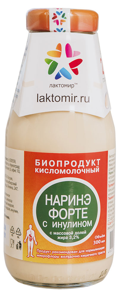 Биопродукт кисломолочный напиток Лактомир Наринэ-форте с инулином 3,2% охлажденный, 300 мл