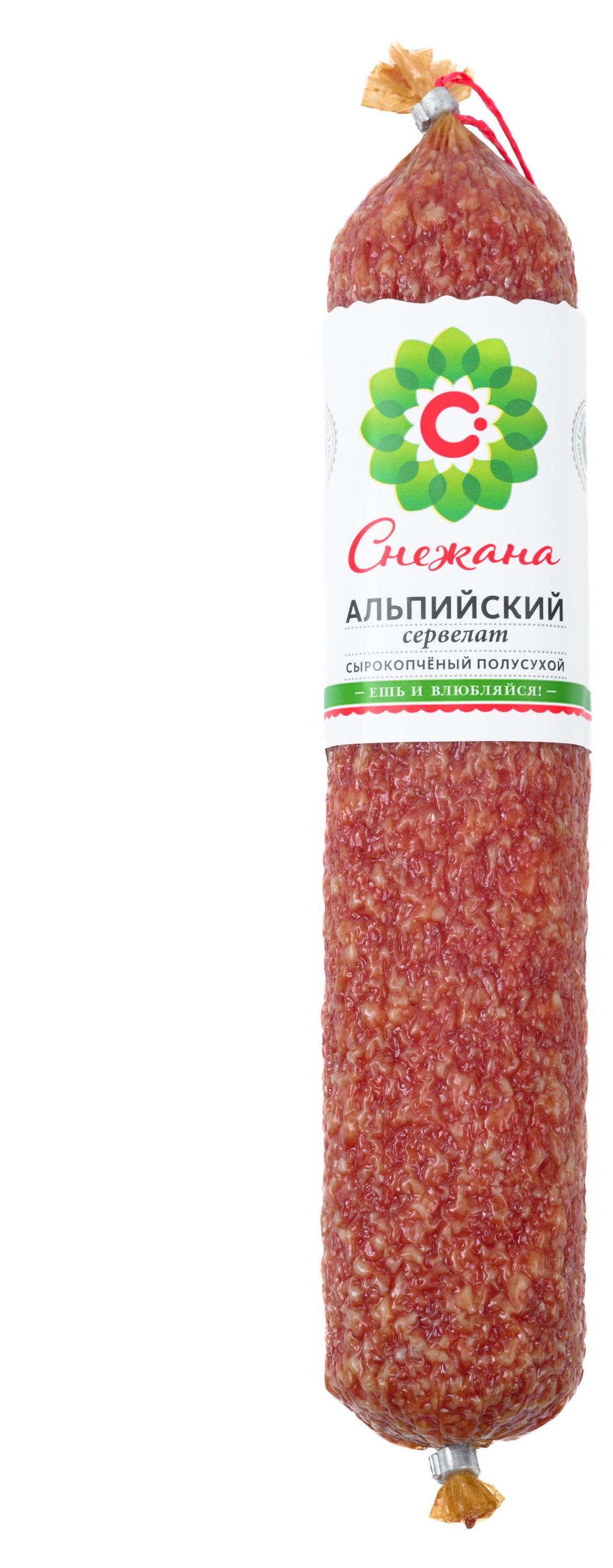 Колбаса сырокопченая Снежана Сервелат Альпийский, ~ 430 г