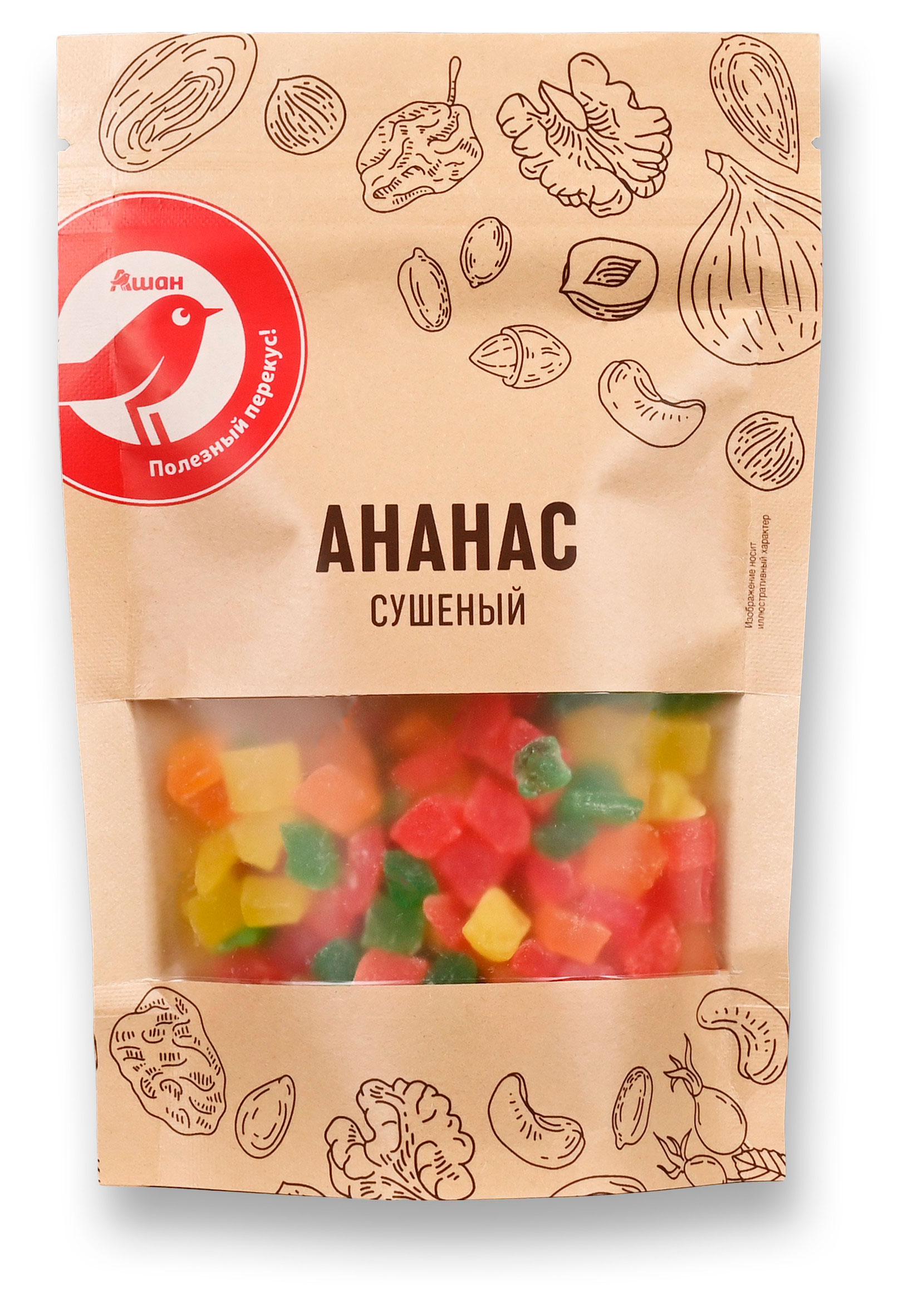 Ананас сушеный АШАН Красная птица кубики, 150 г