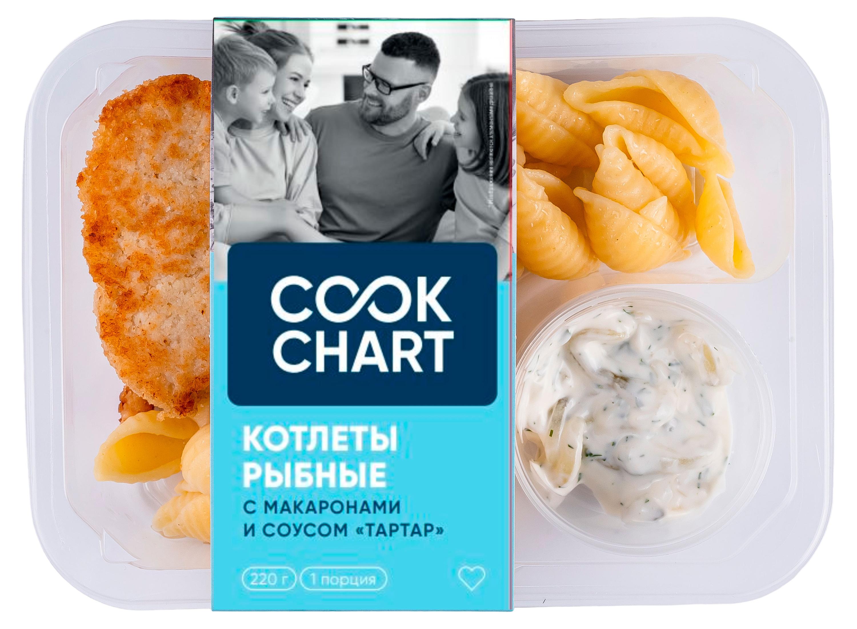 Котлеты рыбные Cook Chart с макаронами и соусом Тартар, 220 г