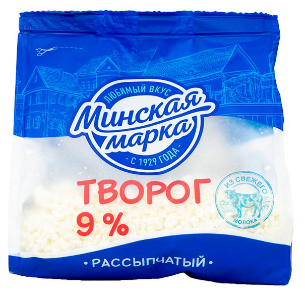 Творог рассыпчатый Минская марка 9% БЗМЖ Беларусь, 350 г