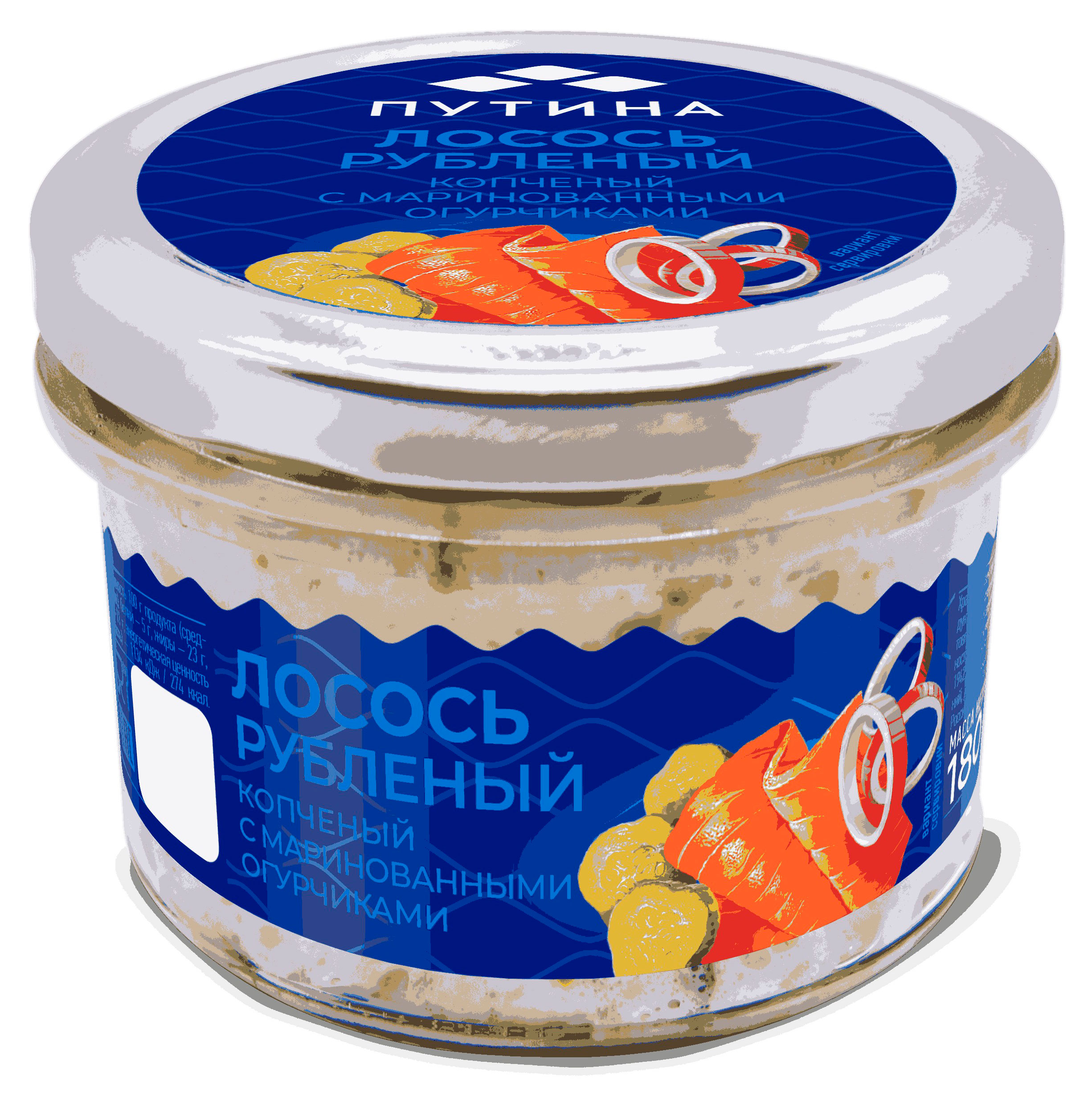 Лосось рубленый копченый Путина с маринованными огурчиками, 180 г