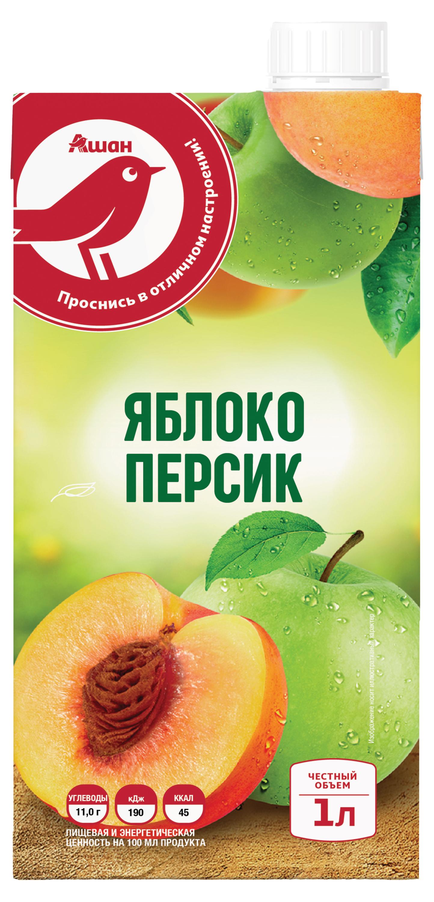 Нектар АШАН Красная птица яблоко персик, 1 л