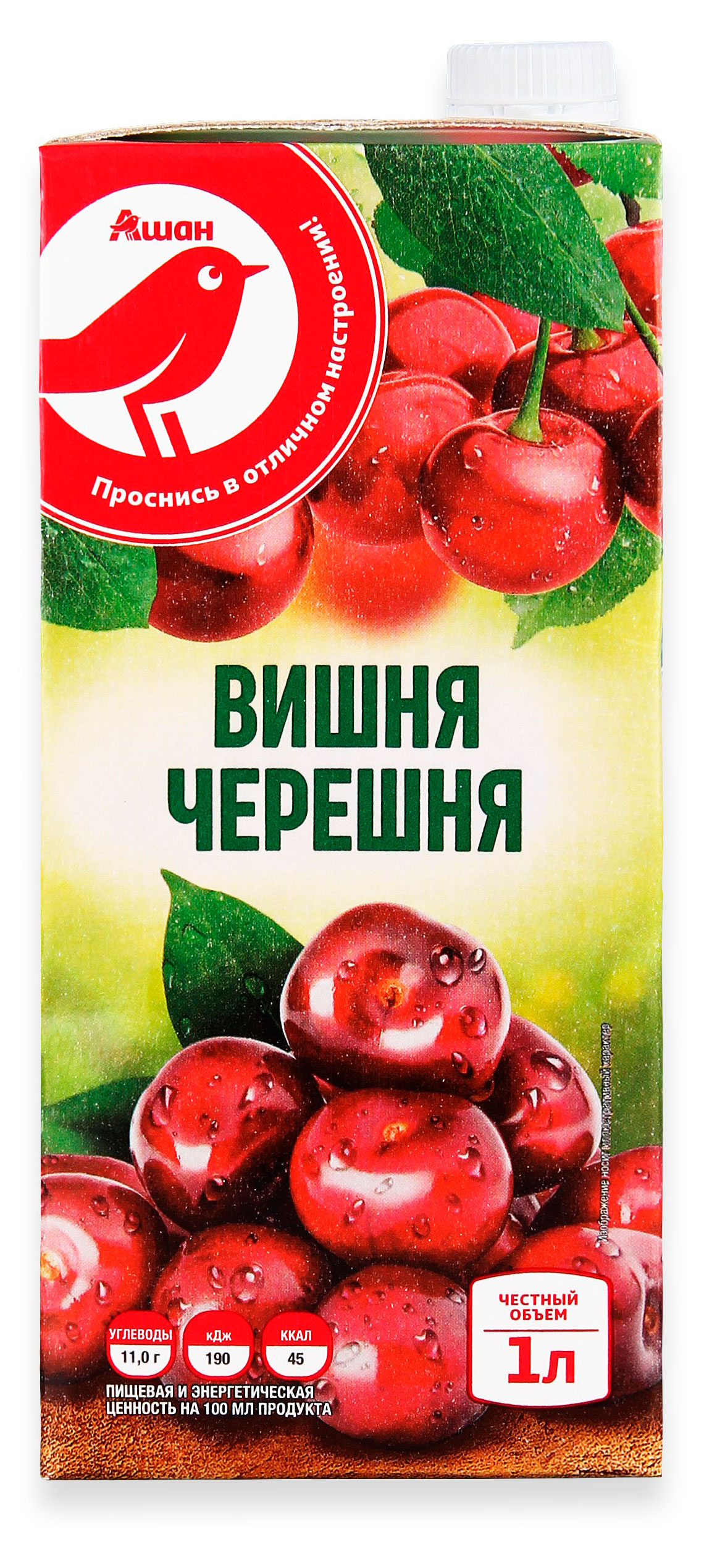 Нектра АШАН Красная птица вишня черешня, 1 л