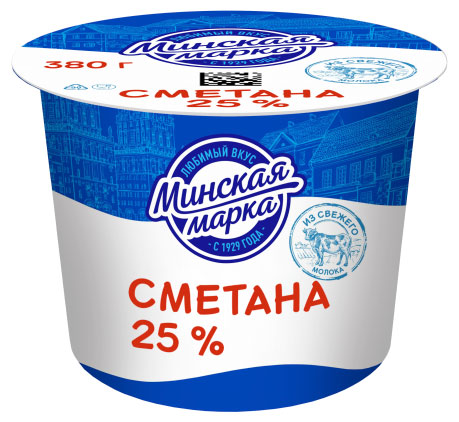 Сметана Минская марка 25% БЗМЖ Беларусь, 380 г